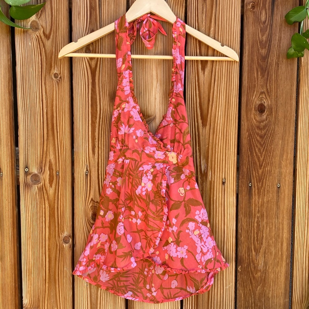 🌸Anthropologie ruffle trimmed bright halter top🌸 - Picture 2 of 16